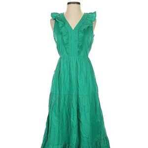 NWOT J. Crew Green Ruffle Midi Dress with Pockets Size 00